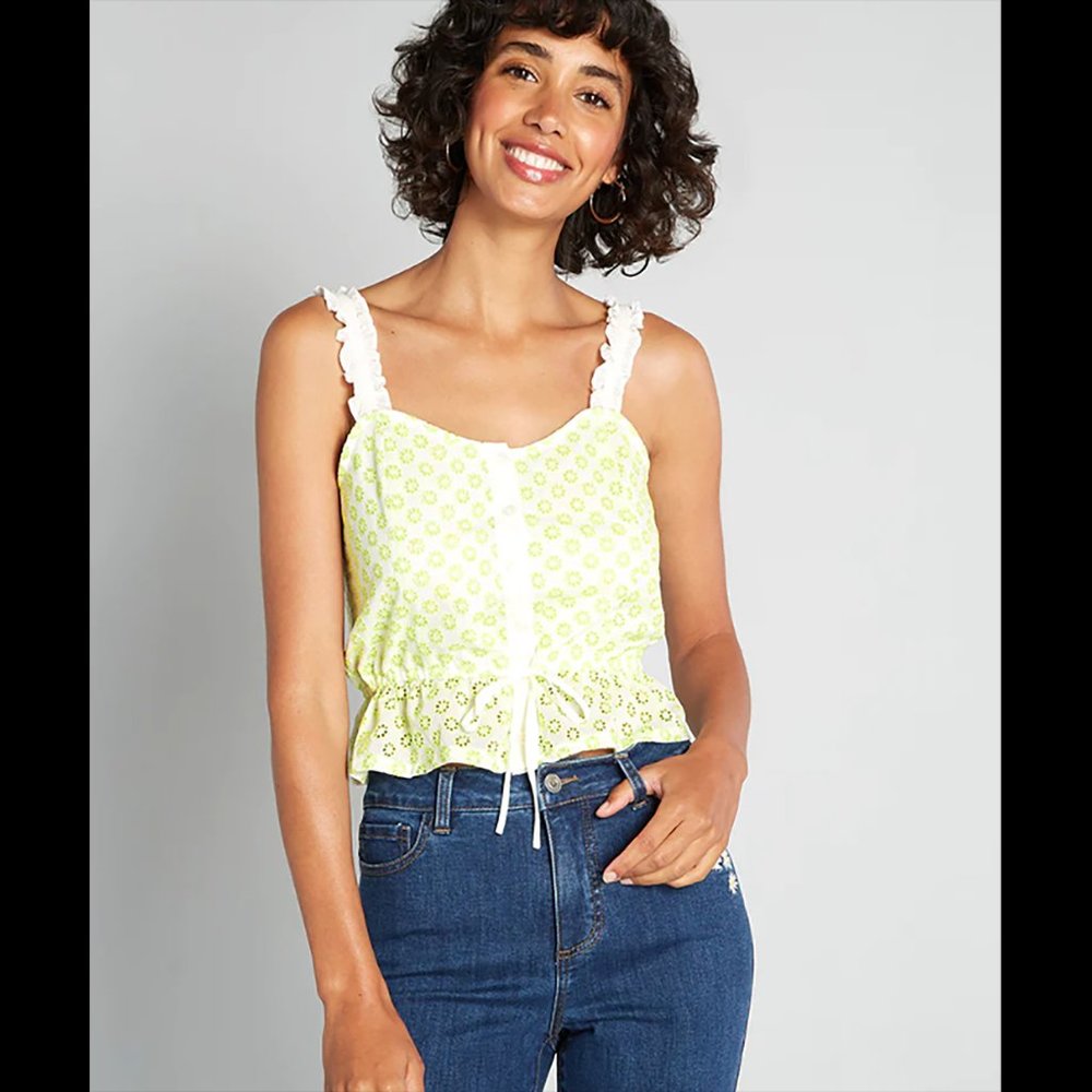 NWT Modcloth Darling for the Prairie Peplum Tank Top eyelet green white S New